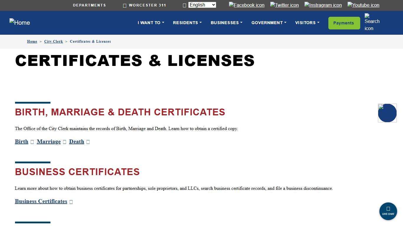Certificates & Licenses City of Worcester