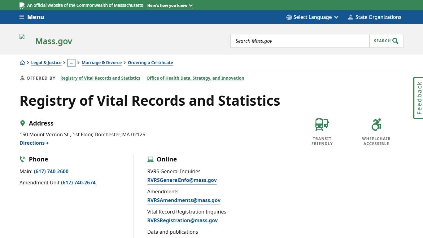 Registry of Vital Records and Statistics Mass.gov