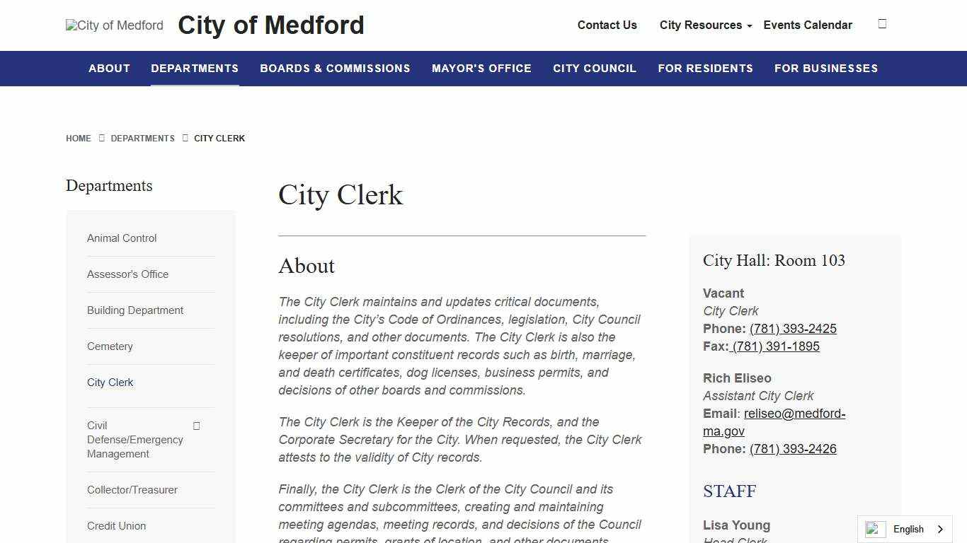 City Clerk - City of Medford