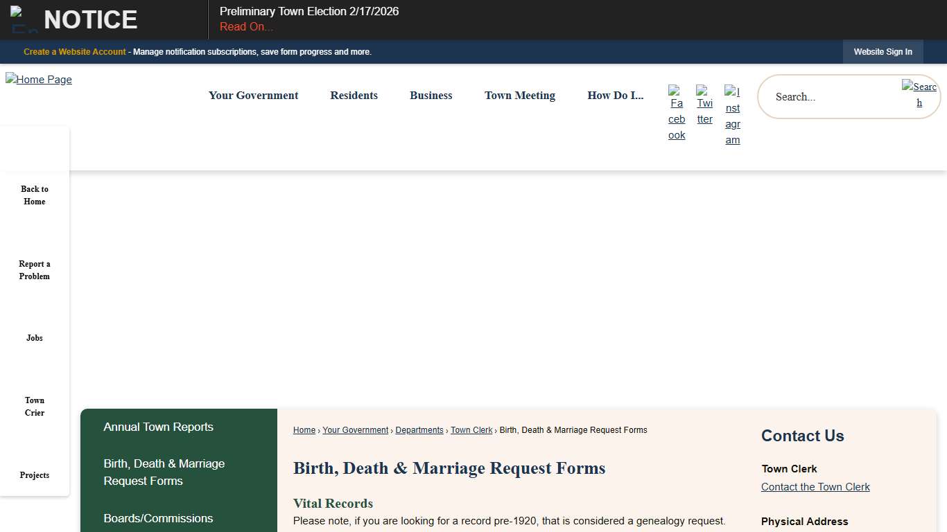 Birth, Death & Marriage Request Forms Stoughton, MA